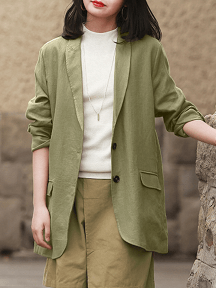 Women 100% Cotton Solid Lapel Casual Pockets Daily Workwear Suits