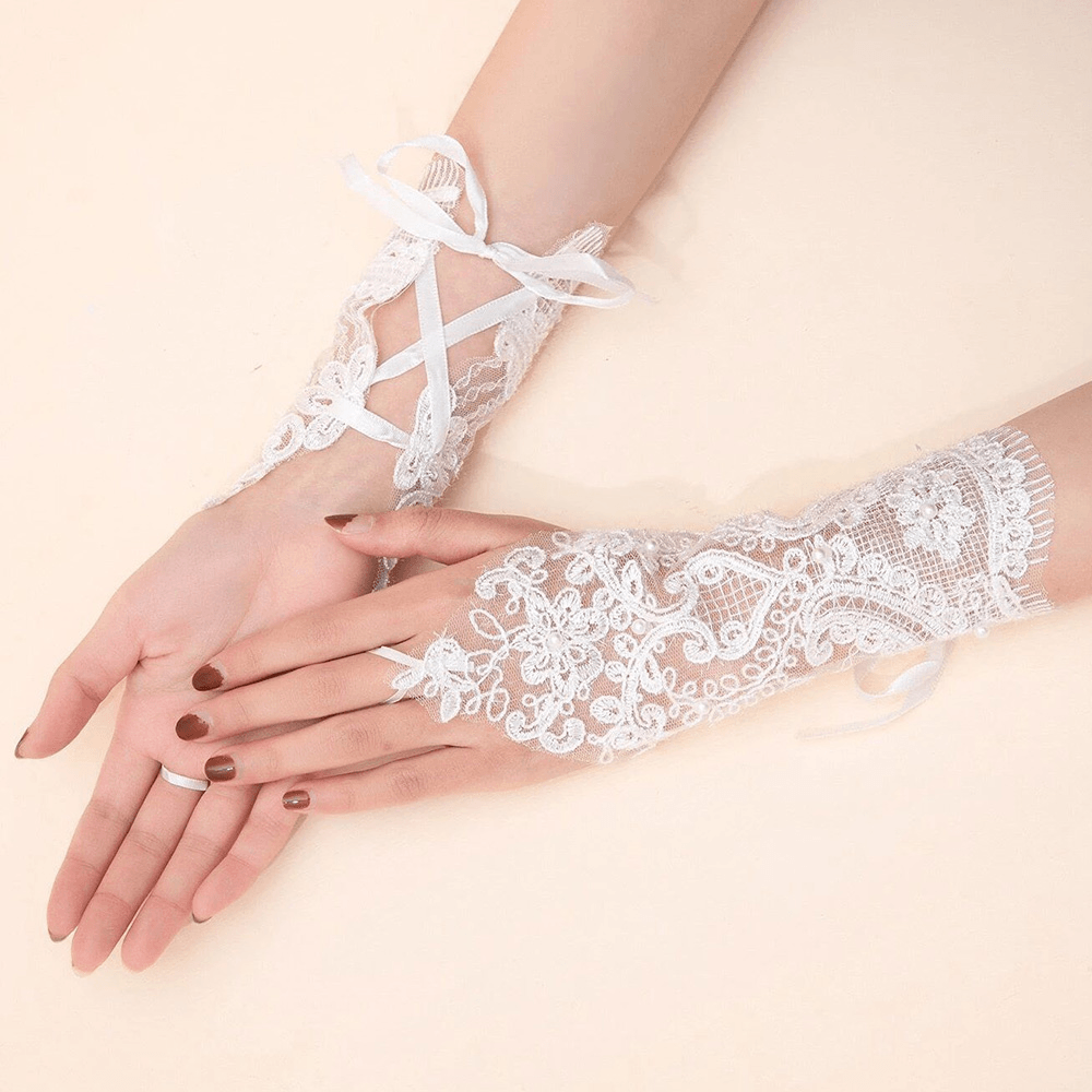 Women Dacron Flowers Bandage Decorative Lace Gloves Fashion Breathable Sunshade Fingerless Gloves Sun Protection Sleeves