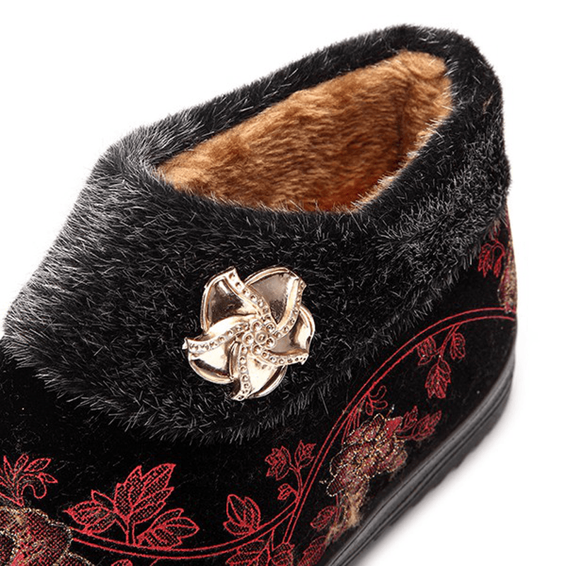 Women Winter Cotton Fur Lining Boots Casual Outdoor Plush Flats