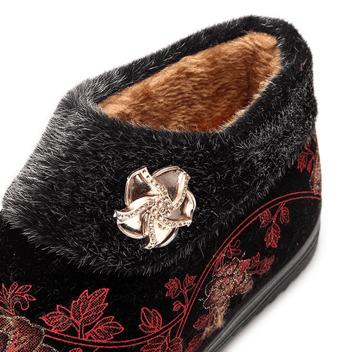 Women Winter Cotton Fur Lining Boots Casual Outdoor Plush Flats