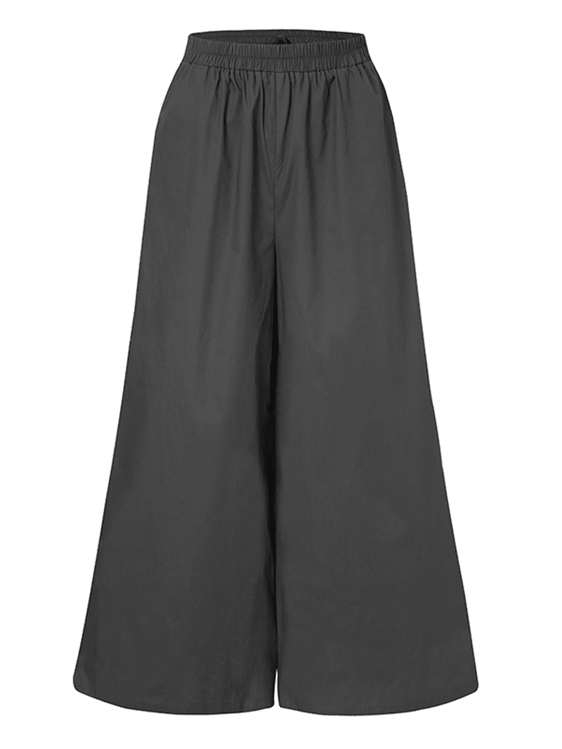 Women Cotton Pocket Elastic Waist Wide Leg Loose Casual Pants