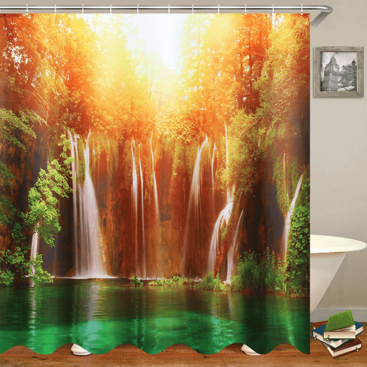 180X180Cm 3D Waterfall Nature Scenery Shower Curtain Water-Repellent Polyester Bathroom Curtain