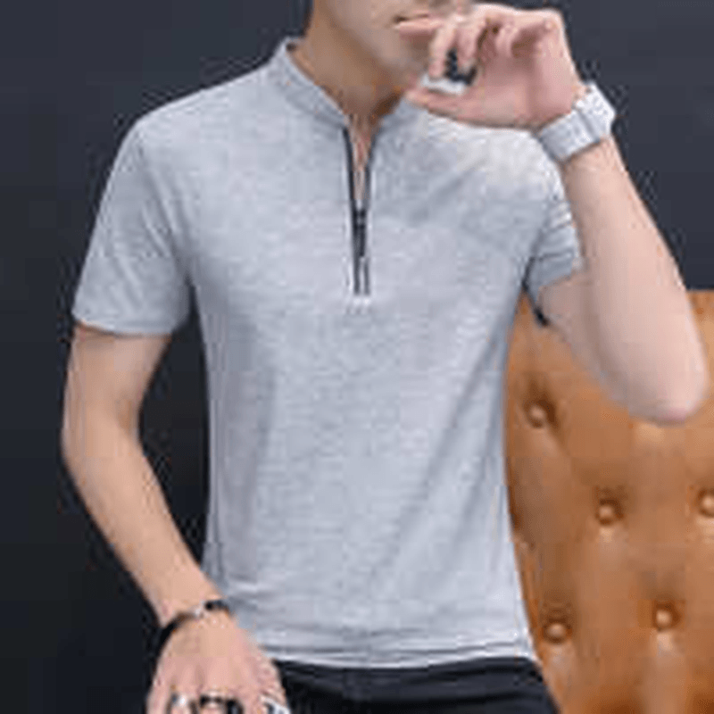 Men Short-Sleeved Slim Lapel Casual T-Shirts