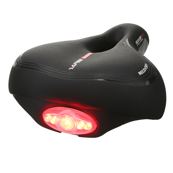 SGODDE Bicycle Saddle Memory Foam Soft Dual Shock Absorbing Breathable Bike Cushion Bike Seat with Taillight Cycling