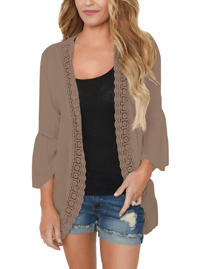 Stylish Women's Lace Trim Lightweight Cardigans in Solid Colors