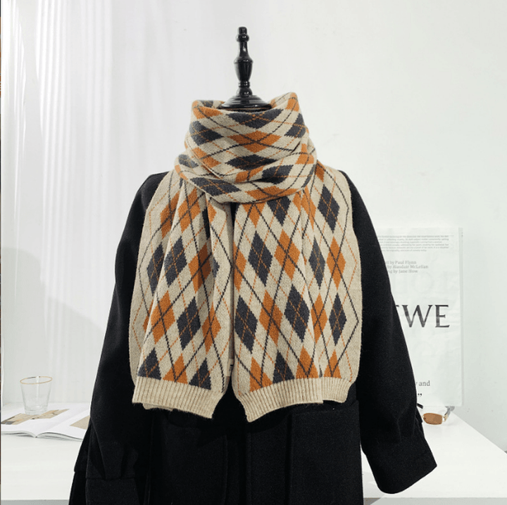 Warm Diamond Lattice Long Solid Color Soft Scarf