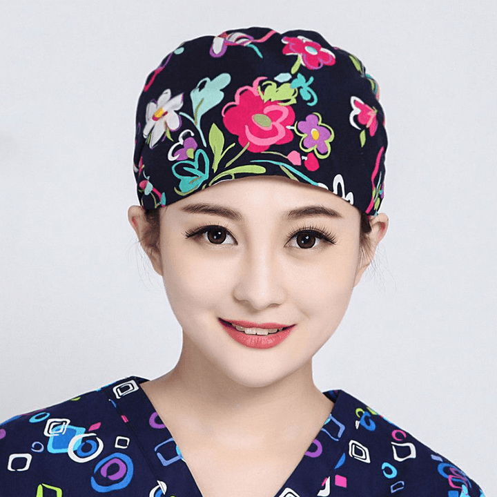 Women Flower Print Cotton Surgical Cap Doctor Nurse Work Hat