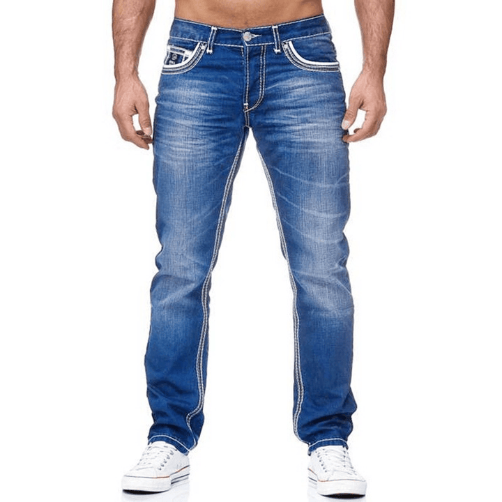 Men'S White Distressed Mid-Rise Loose Straight-Leg Jeans