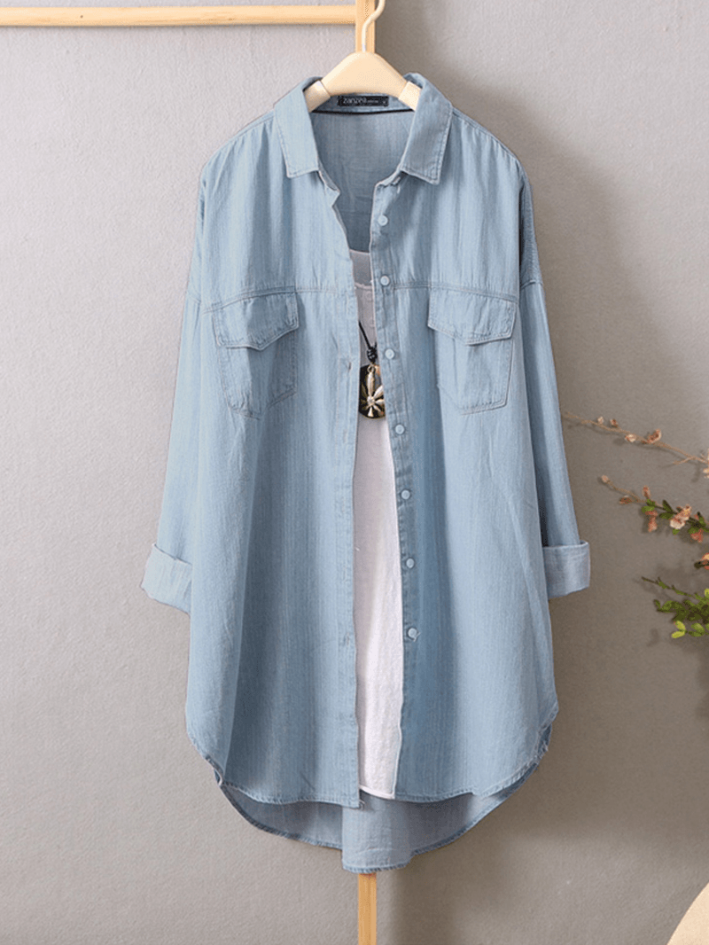 Women Long Sleeve Button down Shirts Casual Loose Denim Blouse