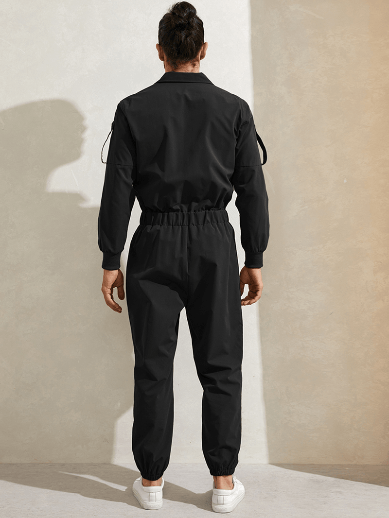 Mens Zipper up Lapel Collar Leisure Jumpsuit