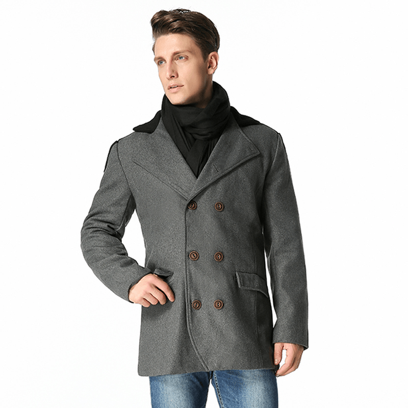 Mens Solid Double Breasted Mid-Long Thicken Coats