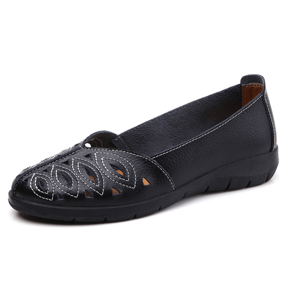 Women Stitching Flower Hollow Non Slip Casual Slip on Loafers - MRSLM