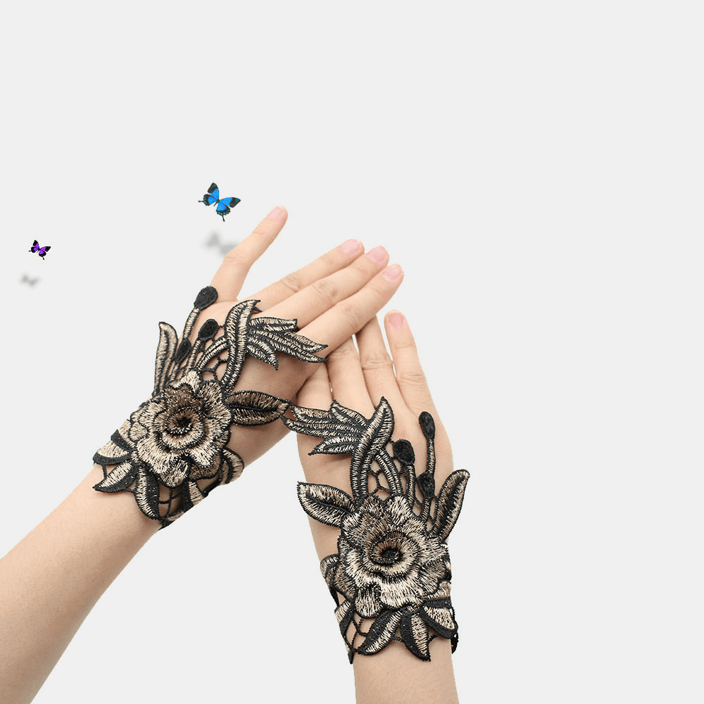 Women Floral Wristband Decorated with Ethnic Embroidered Gloves Wristband