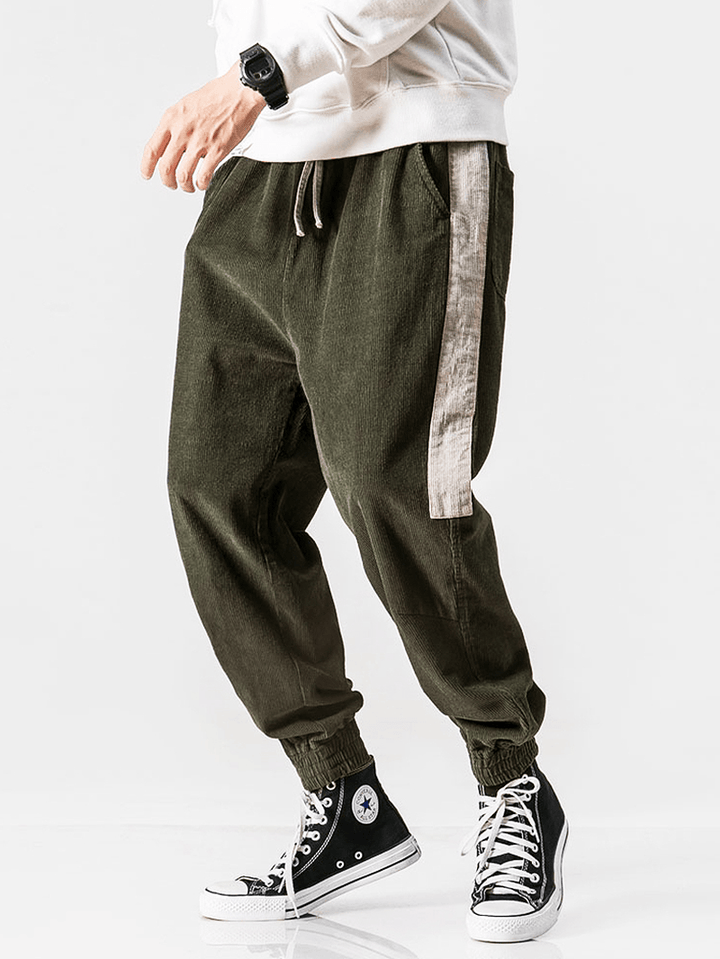 Mens Corduroy Side Stripe Casual Drawstring Jogger Pants