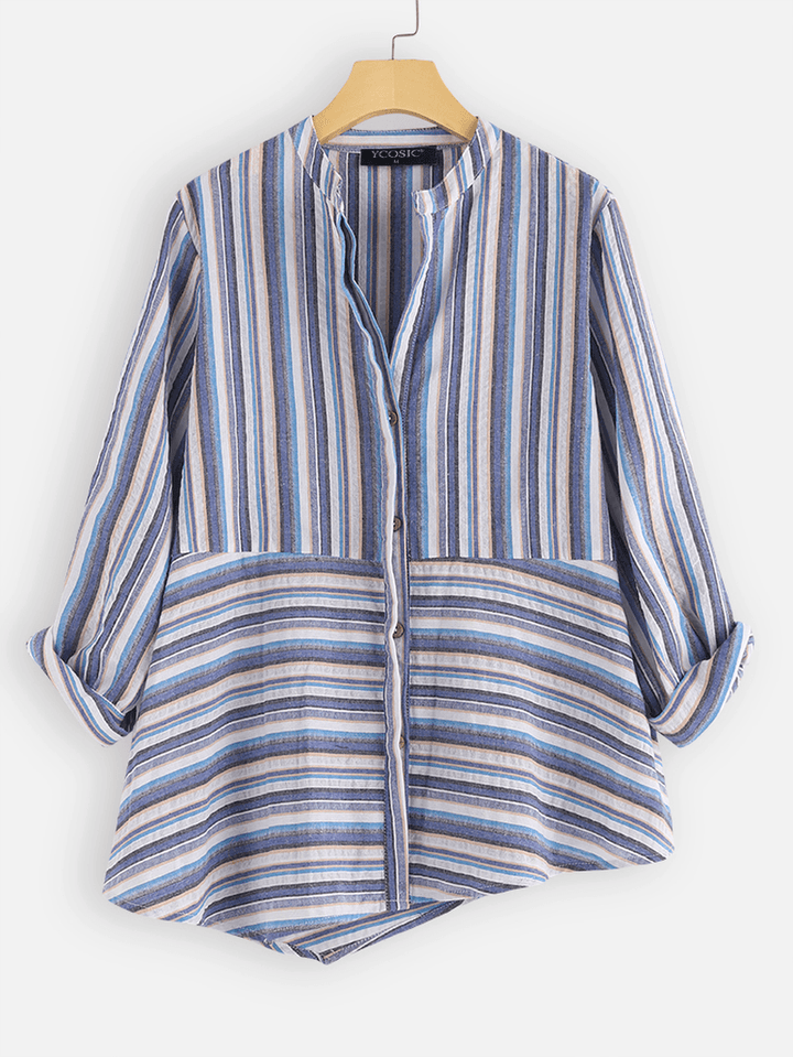 Chic Striped 3/4 Sleeve Blouse - MRSLM