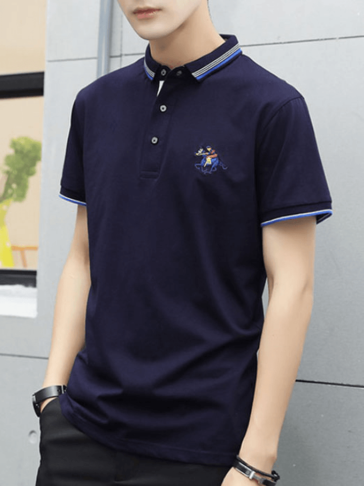 Mens Fashion Solid Color Short Sleeve Turn down Collar Casual Tops - MRSLM