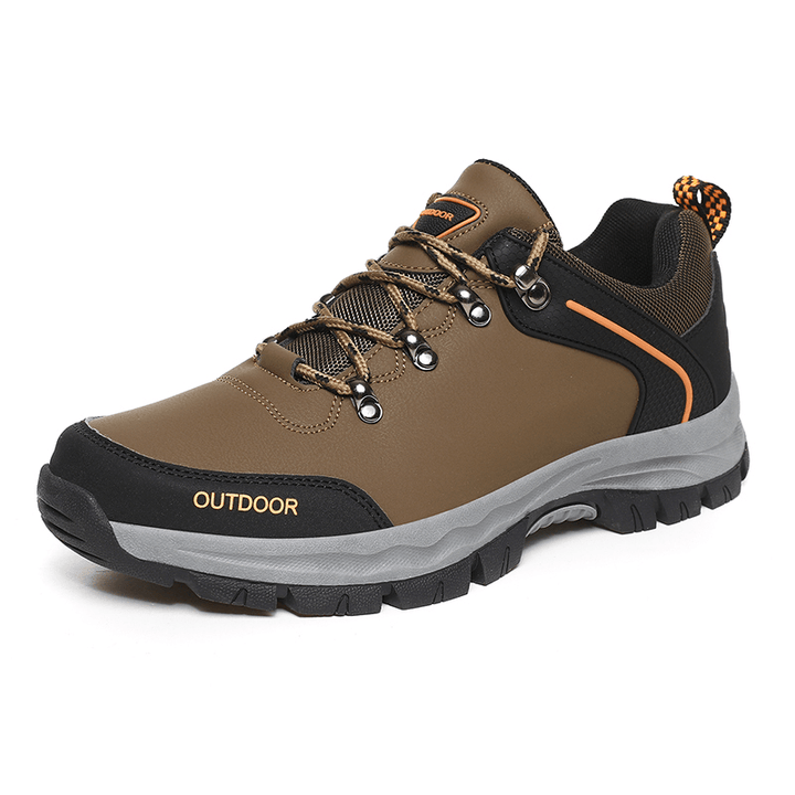 Men Leather Lace-Up Low-Top Soft Sole Comfy Non Slip Outdoor Climbing Casual Sport Hiking Shoes