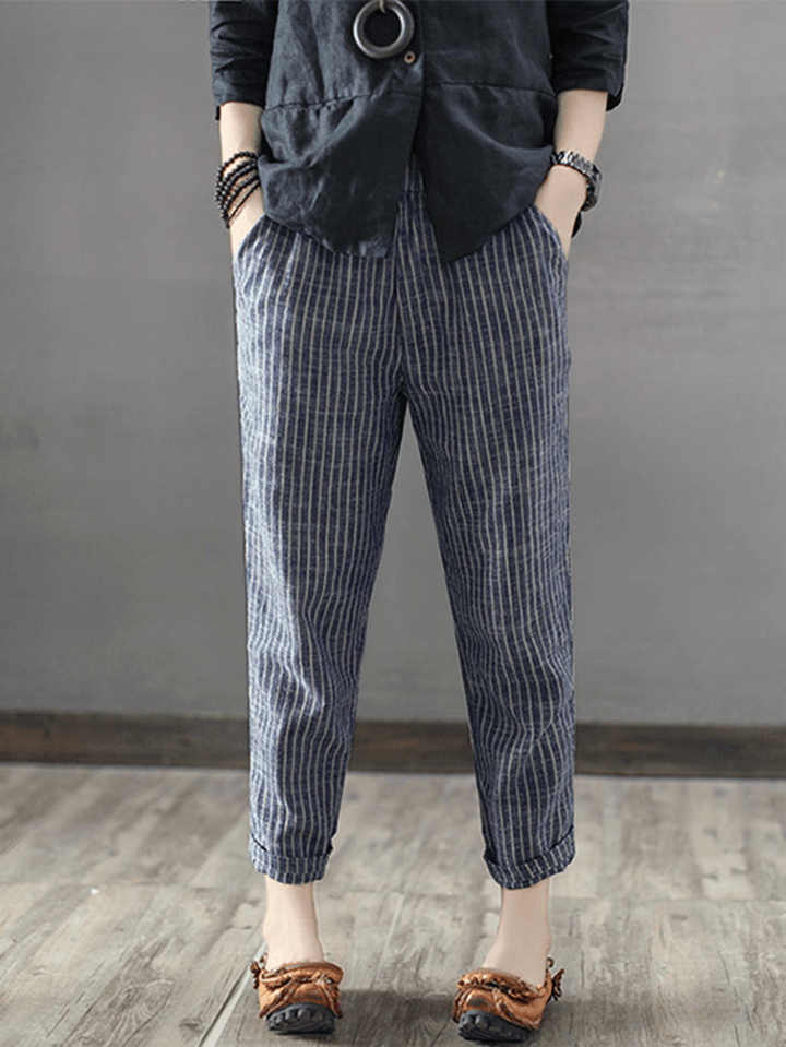 Women Striped High Waist Long Harem Pants Loose Trousers