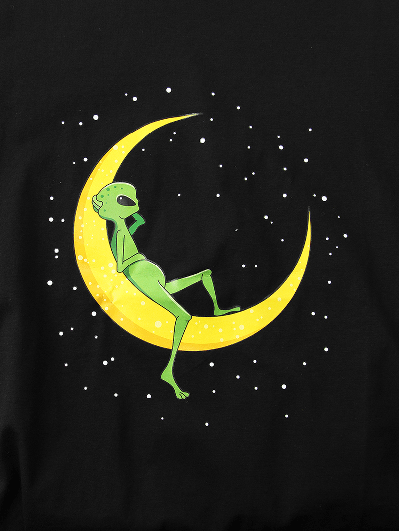 Mens Alien & Moon Print Short Sleeve Design Cotton T-Shirts