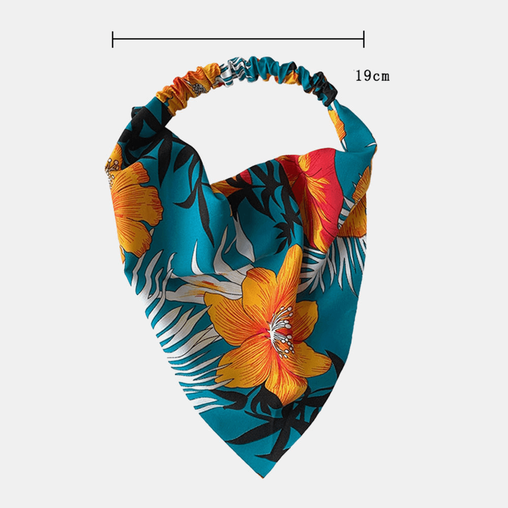 Women Chiffon Floral Pattern Wild Simple Triangle Scarf Wide Headband Headscarf Headwear