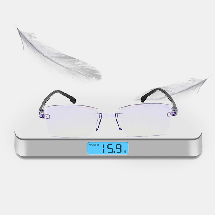 Unisex Anti-Blue Light Frameless HD Diamond Trimming Bi-Light Dual-Use Reading Glasses Presbyopic Glasses