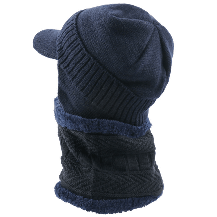 Men'S Velvet Hat with Eaves Autumn and Winter Pullover Cap Bib Set Ear Protection Warm Woolen Cap