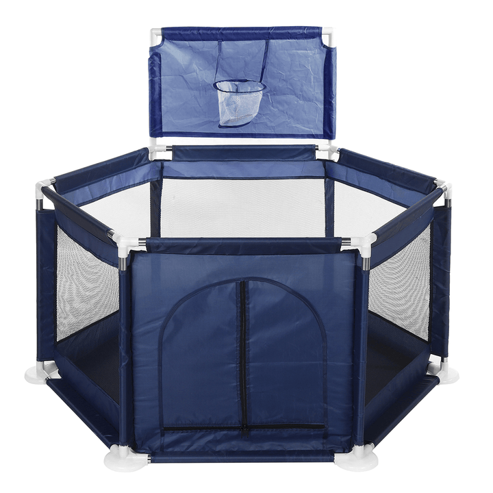 2 in 1 6-Sided Baby Playpen with Ball Frame Toddler Children Play Yardsfor Children under 36 Months Tent Basketball Court Gifts - MRSLM