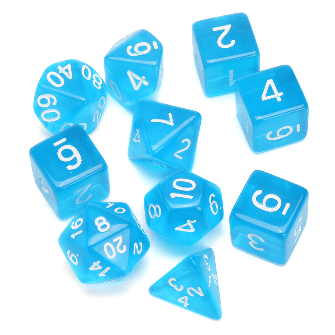 10PCS Sky Blue Acrylic Polyhedral Dice Set with Storage Bag Geometric Multi Sided TRPG Board Game Dices Toys