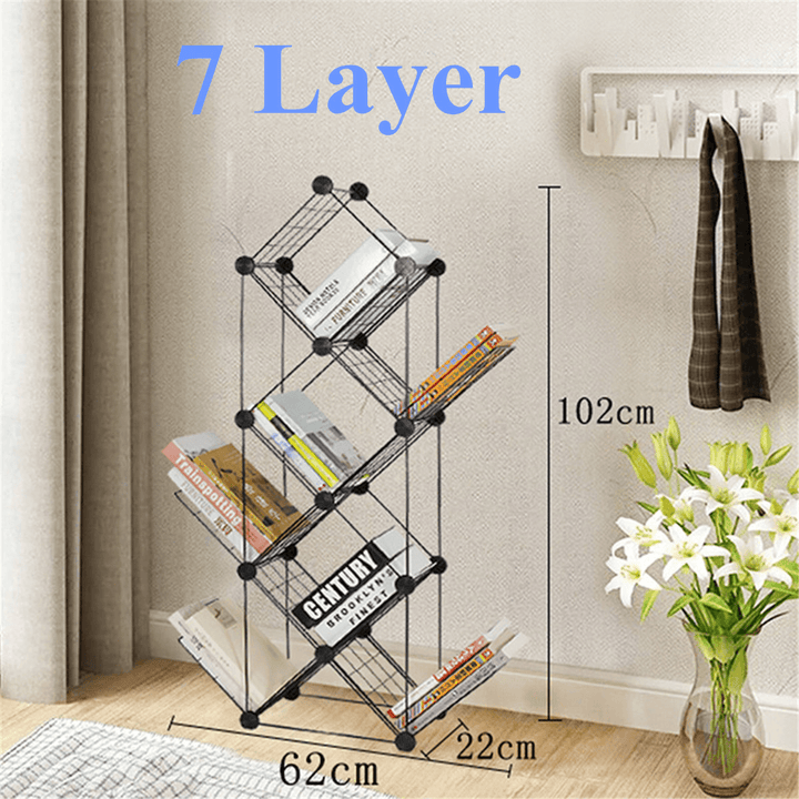 7/9 Tiers Multilayer Combination Wrought Iron Bookshelf File Holder Storage Rack Bookcase Storage Shelf Organizer Home Decorations