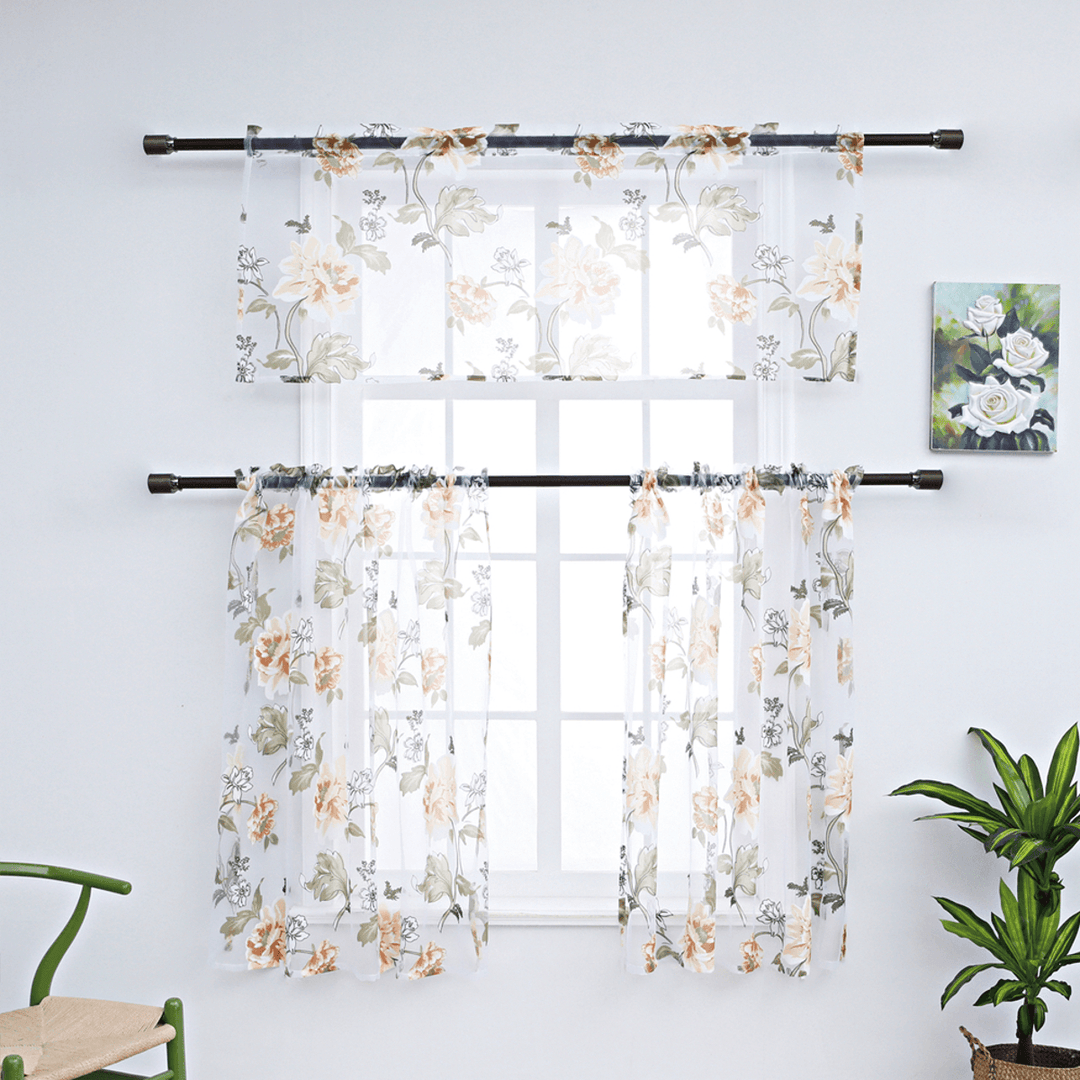 3 PCS Kitchen Curtain Washable Rod Pocket Curtain Tier Embroidered Floral Sheer Curtain