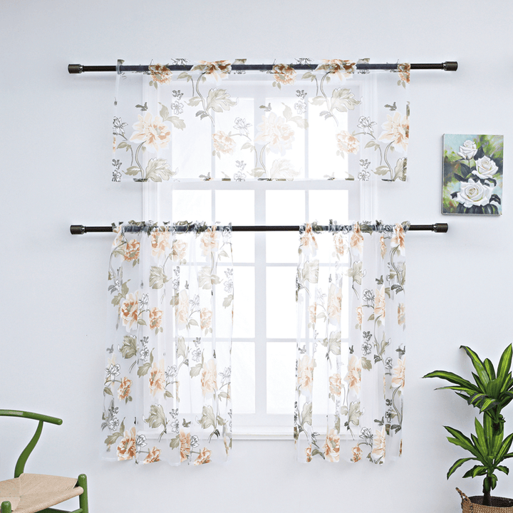 3 PCS Kitchen Curtain Washable Rod Pocket Curtain Tier Embroidered Floral Sheer Curtain