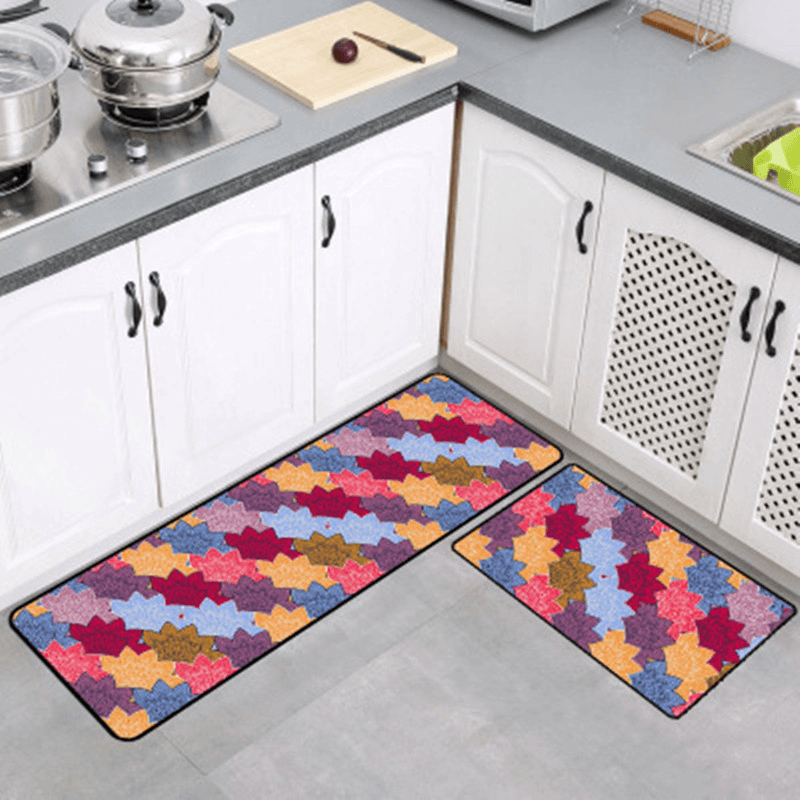 2PCS Carvapet Non-Slip Kitchen Mat Rubber Backing Doormat Runner Rug Set