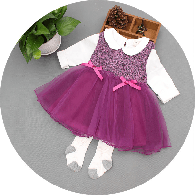 Hitz Woolen Dress Girls 0-4 Years Old Infants Purple Puff Vest Skirt Support on Behalf of the Princess