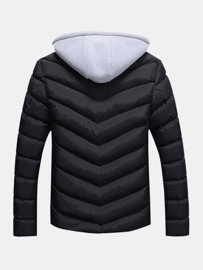 Mens Winter Thick Hooded Stitching Jacket Fashion Padded Casual Warm Zipper Pockets Coat