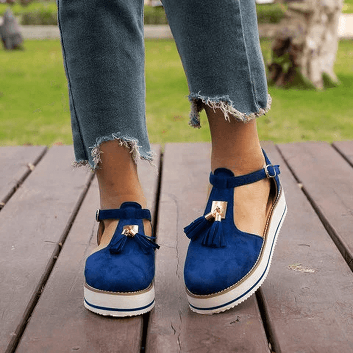 Women Tassel Decoration Cutout round Toe Comfy Flats