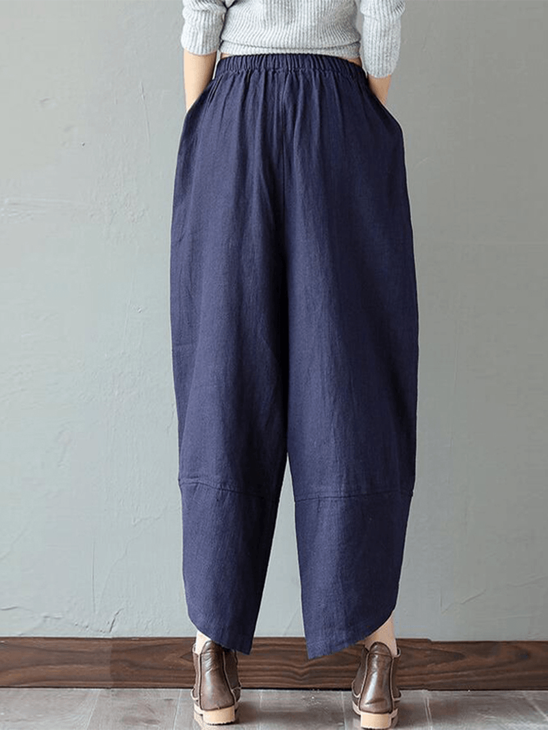 100% Cotton Loose Plicing Ninth Ethnic Style Vintage Pants