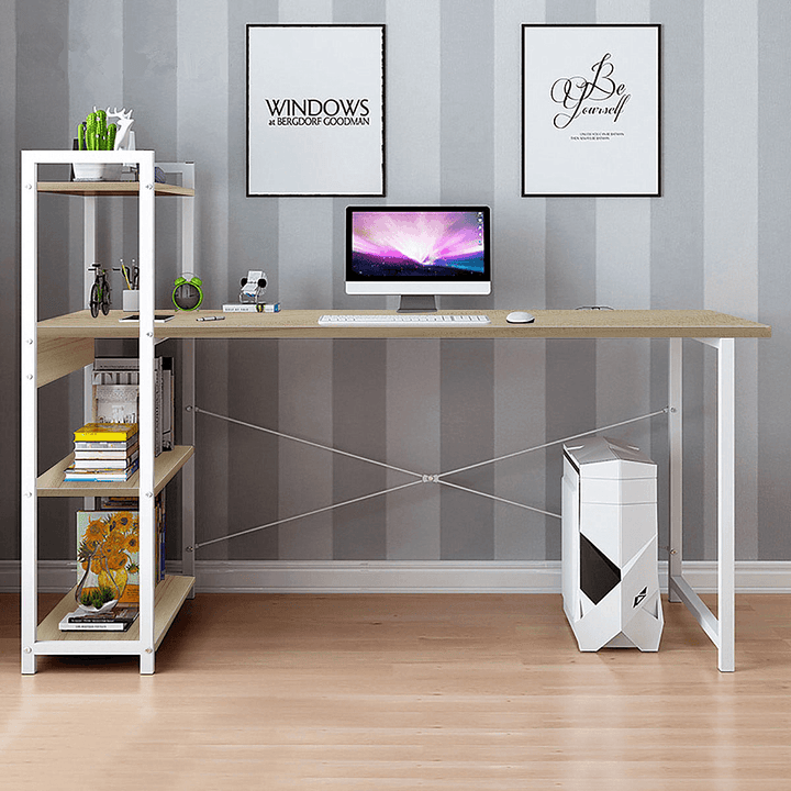 Douxlife¬Æ DL-OD05 47.3" Large Desktop H-Shaped Computer Laptop Desk 15Mm E1MDF X-Shaped Sturdy Steel Structure with 4 Tiers Bookshelf Perfect for Home Office