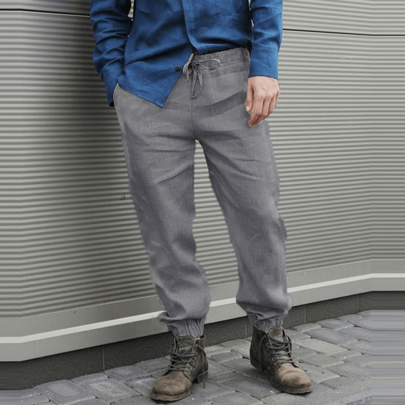 Mens Cotton Breathable Elastic Waist Casual Pants