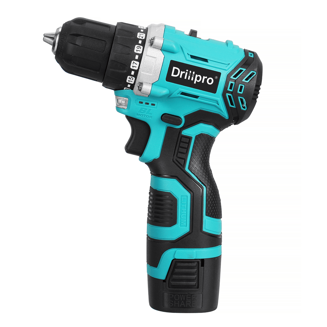 Drillpro 16.8V Brushless Electric Drill Driver Portable Rechargeable Screwdriver Power Tool W/ 1/2 Battery