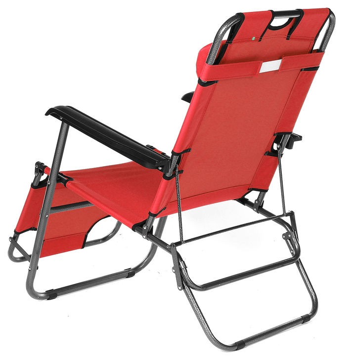 Folding Beach Chair Outdoor Lounge Chair Removable Headrest Camping Traveling Foldable Outdoor Recliner Camping Chair