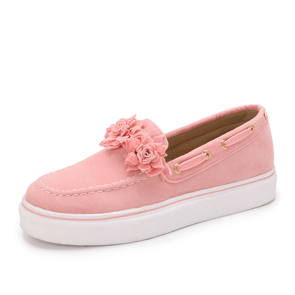 Women Suede Flower Comfy Lining Simple Solid Casual Loafers Shoes - MRSLM