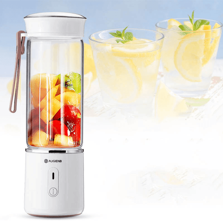 AUGIENB 500ML Electric Glass Juicer Cup Fruit Extractor Machines Personal Portable Blender Maker Shakes Ice Blender Mixer Juicer 6 Blade USB Rechargeable 20S Fast Stirring Camping Travel