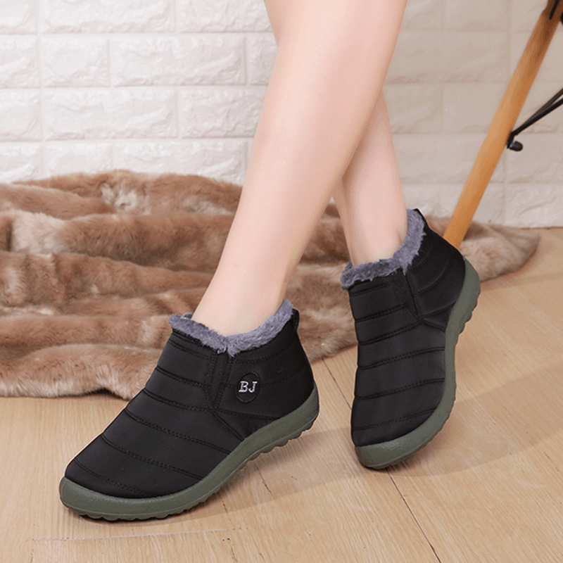 LOSTISY BJ Shoes Warm Wool Lining Flat Ankle Snow Boots for Women