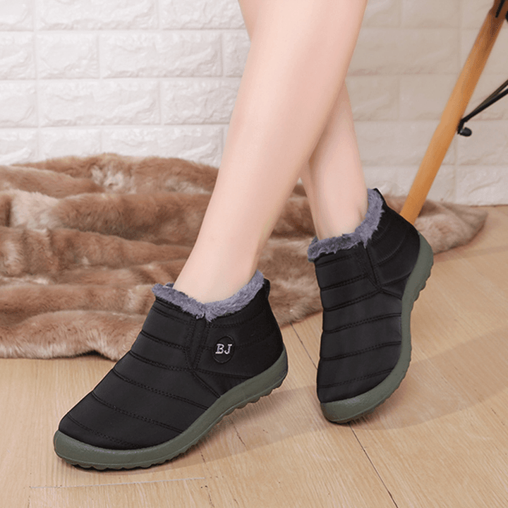 LOSTISY BJ Shoes Warm Wool Lining Flat Ankle Snow Boots for Women