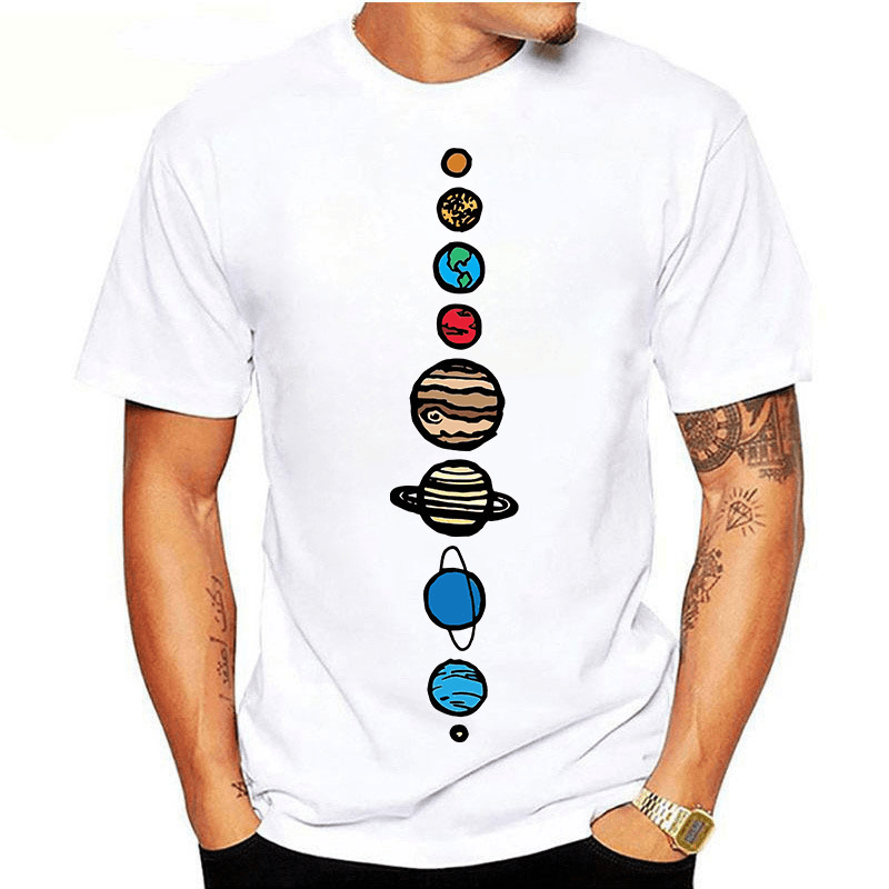 Summer Men'S Solar System Planet round Neck Short Sleeve