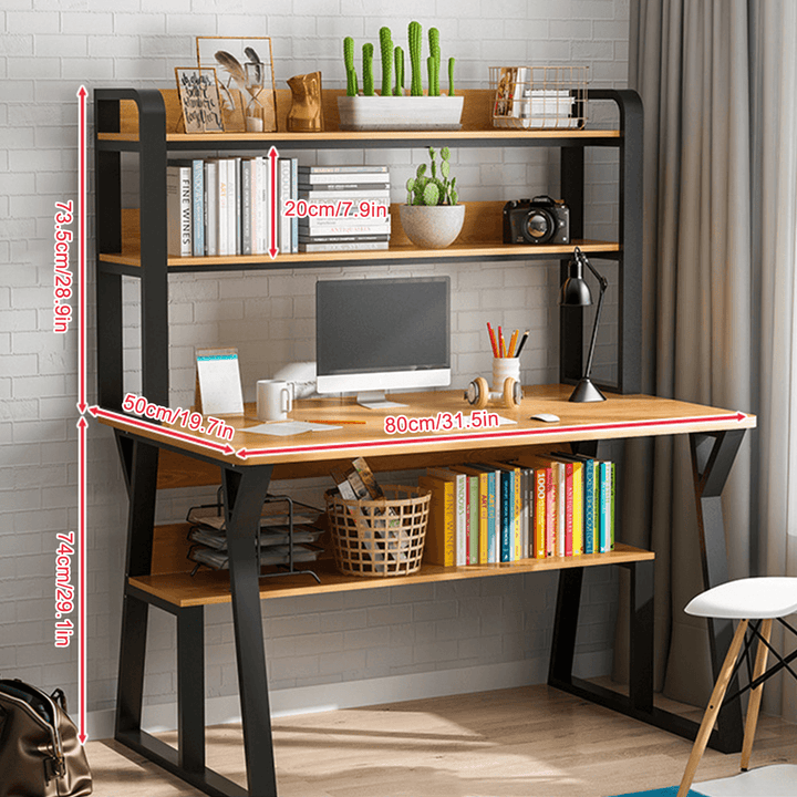 1/2 Tiers Computer Desk Bookshelf Modern Writing Study Desk with Storage Shelf Space Saving Desktop Organizer Workstation for Home Office - MRSLM