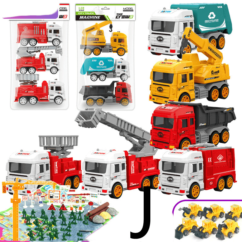 Children'S Car Toy Inertial Crane Excavator Truck Fire Truck Set