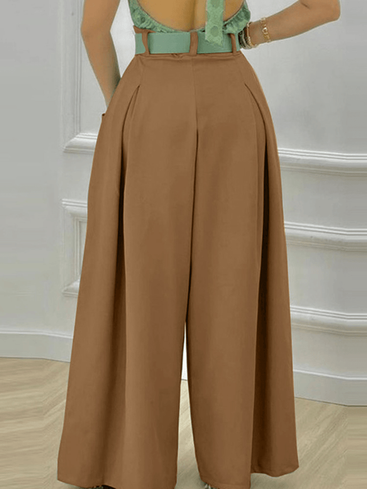 Daily Stylish Solid Wide Leg Loose Casual Side Pockets Pants for Women