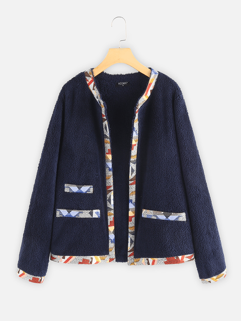 Casual Fleece Patch Long Sleeve Jacket for Women