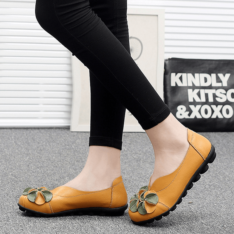 US Size 5-13 Women Flower Flat Shoes Casual Outdoor Leather Slip on round Toe Loafers